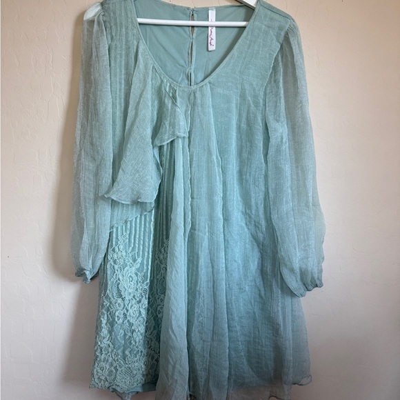 Pretty Angel Dresses & Skirts - Pretty Angel Light Green Pistachio Tunic Sheer Long Sleeve Dress Lace Fairy